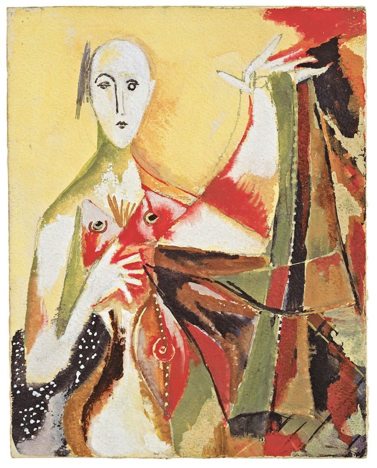 Auf diesem Bild ist das folgende Kunstwerk zu sehen: Ernst Wilhelm Nay. Frau mit Tuch. Um 1945.