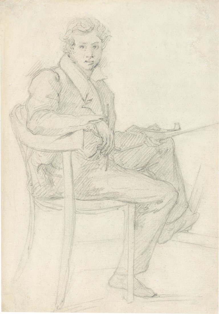 Auf diesem Bild ist das folgende Kunstwerk zu sehen:  Französisch, um 1820. Portrait eines jungen Künstlers.