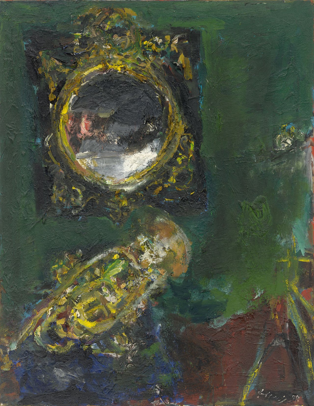 This picture shows the following artwork: Bernhard Heisig. ”Alte Trompete vor altem Spiegel”. 1997.