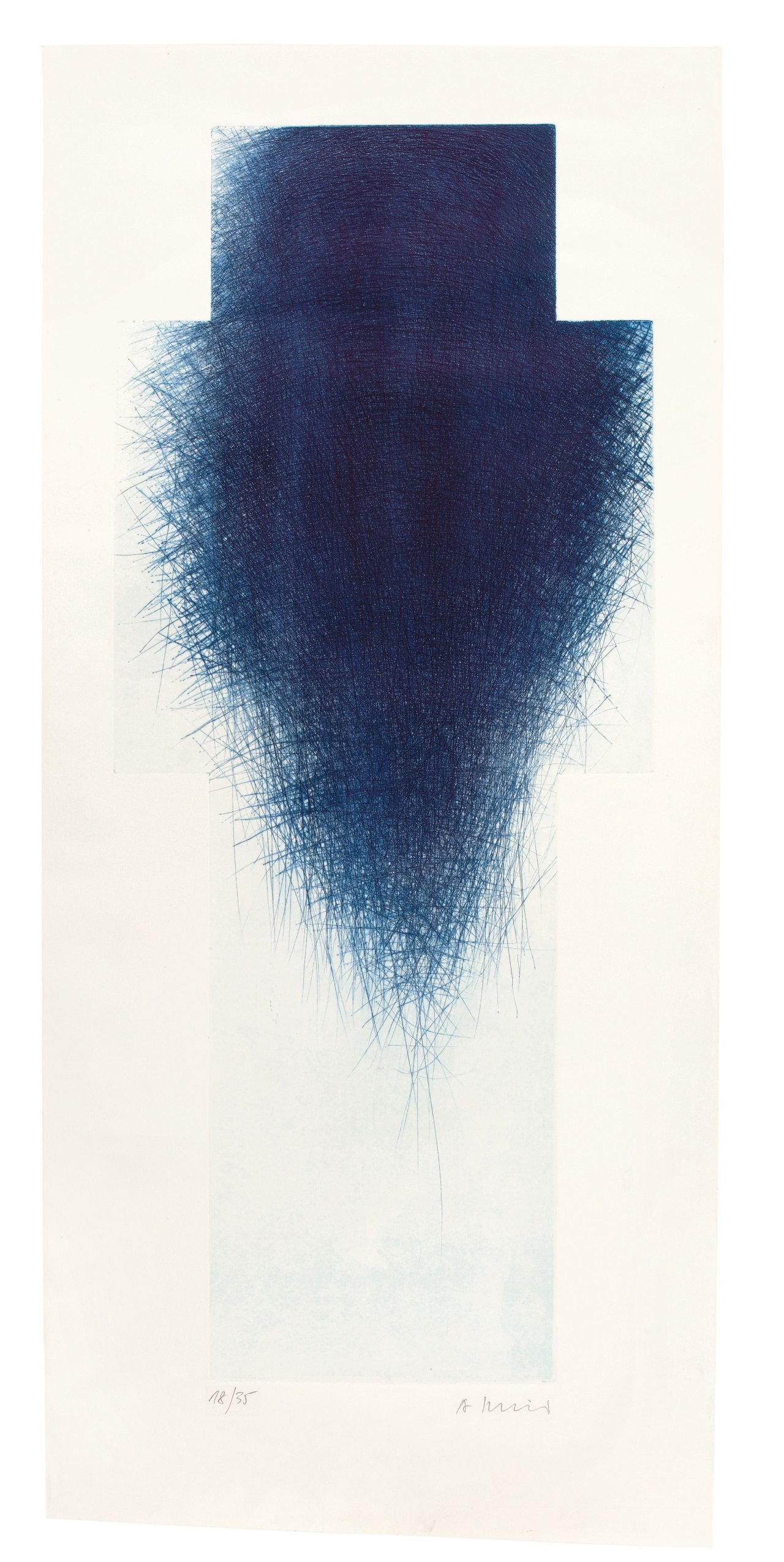Auf diesem Bild ist das folgende Kunstwerk zu sehen: Arnulf Rainer. Dunkelblaues Kreuz (Großes Kreuz II). 1981/82.