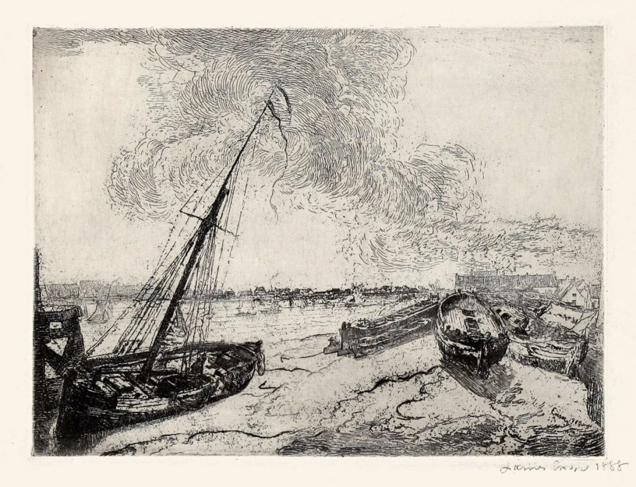 This picture shows the following artwork: James Ensor. „Barques échouées“. 1888.
