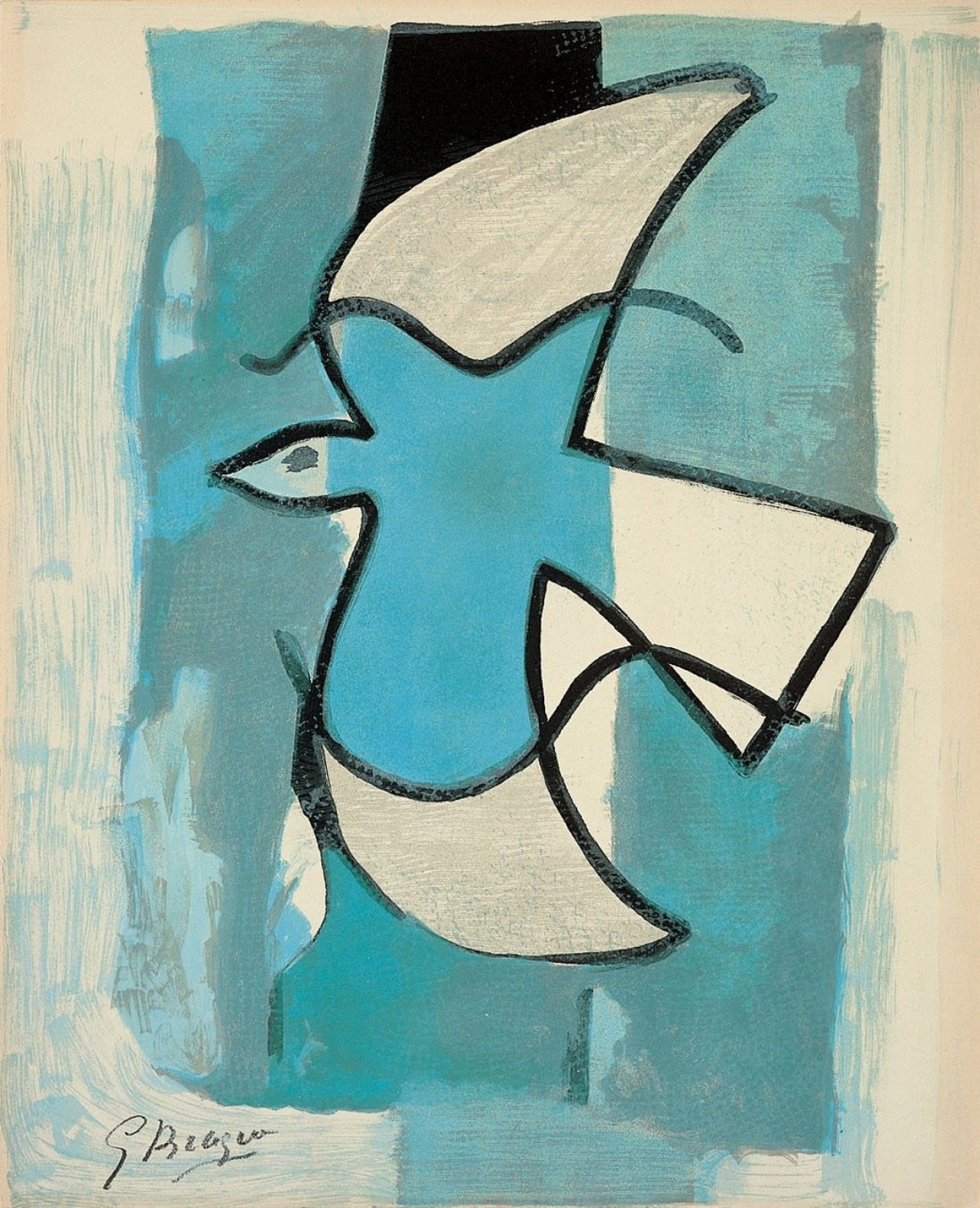 Auf diesem Bild ist das folgende Kunstwerk zu sehen: Georges Braque. „L'oiseau bleu et gris“. 1962.