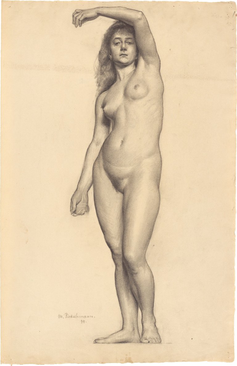 Auf diesem Bild ist das folgende Kunstwerk zu sehen: Max Pietschmann. Weiblicher Akt mit gehobenem Arm. 1899.