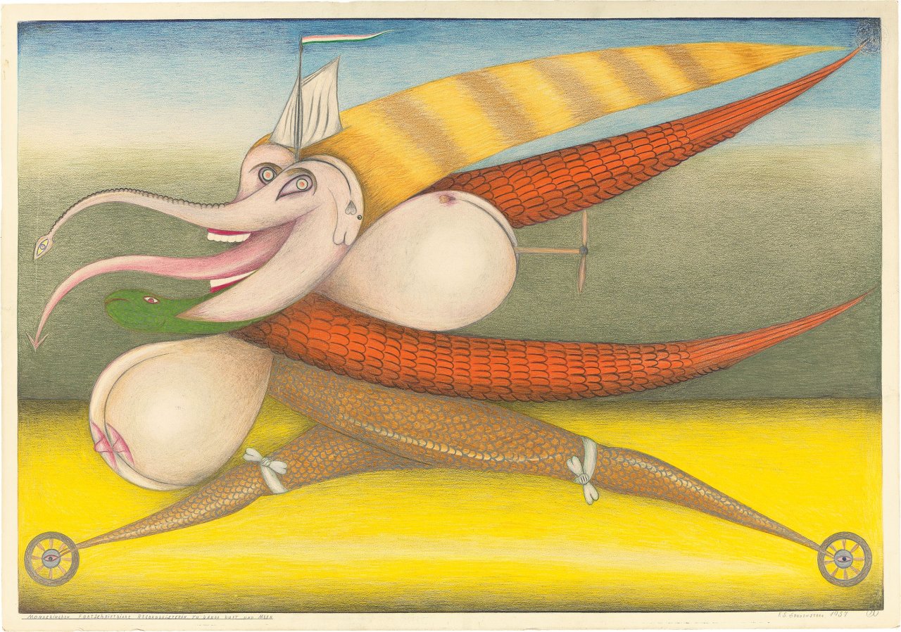 Catalog image of „Mondelinchen, fortschrittliche Recordleisterin zu Lande Luft und Meer“. 1957
