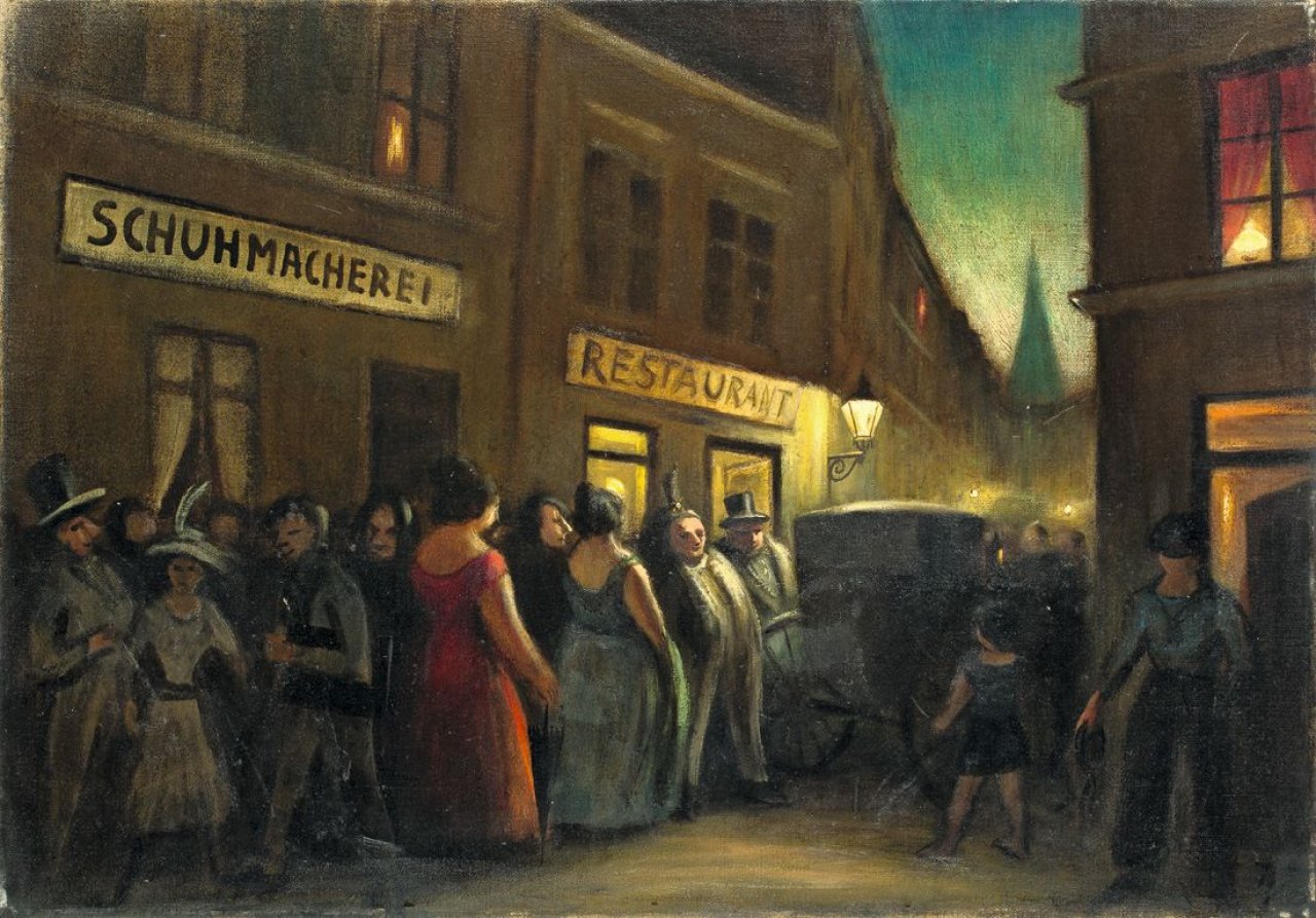 Auf diesem Bild ist das folgende Kunstwerk zu sehen: Werner Heldt. „Samstagabend im alten Berlin“. 1927.