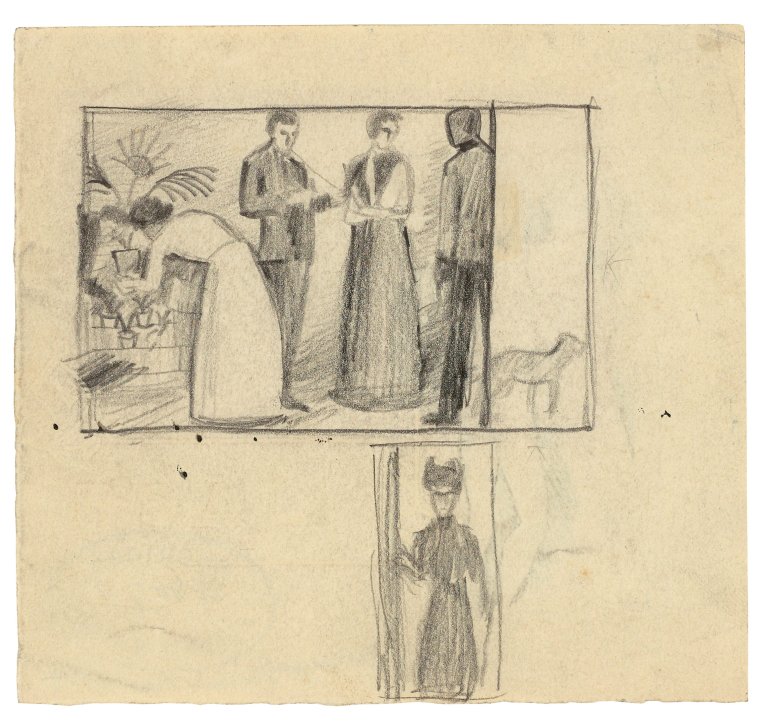 Auf diesem Bild ist das folgende Kunstwerk zu sehen: August Macke. „Wintergartenszene“. 1909.