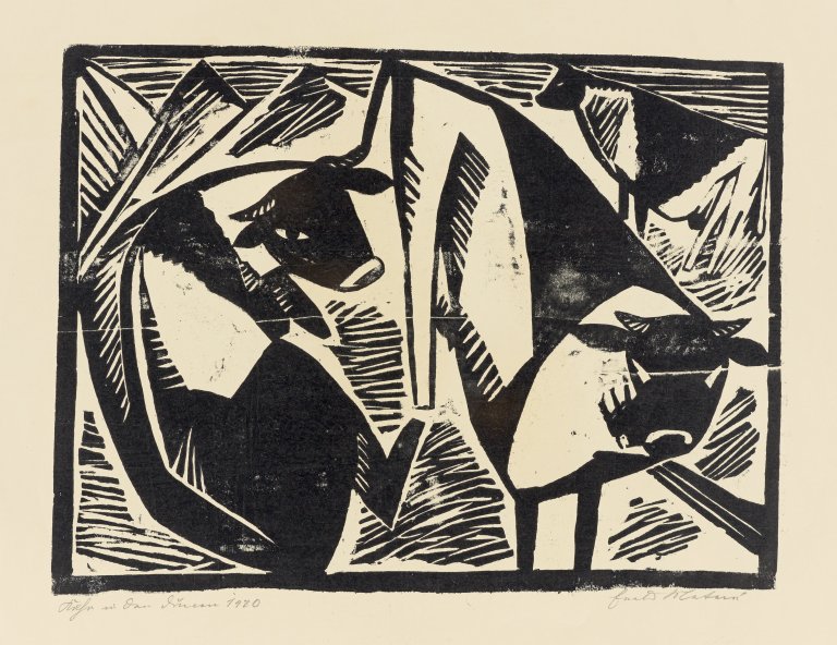 Auf diesem Bild ist das folgende Kunstwerk zu sehen: Ewald Mataré. „Drei Kühe in den Dünen“. 1920.