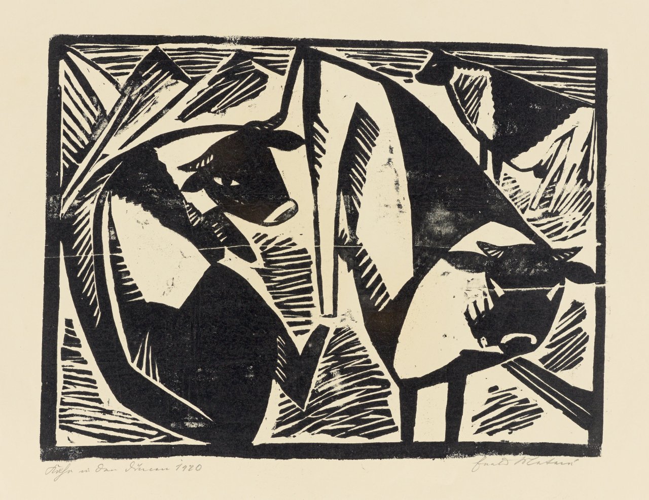 This picture shows the following artwork: Ewald Mataré. ”Drei Kühe in den Dünen”. 1920.