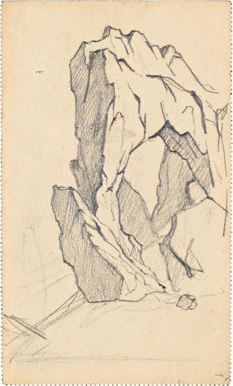 Auf diesem Bild ist das folgende Kunstwerk zu sehen: August Macke. „Felsenformation“. 1902.