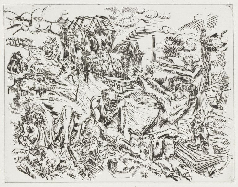 Auf diesem Bild ist das folgende Kunstwerk zu sehen: Ludwig Meidner. Apokalypse. Um 1918.