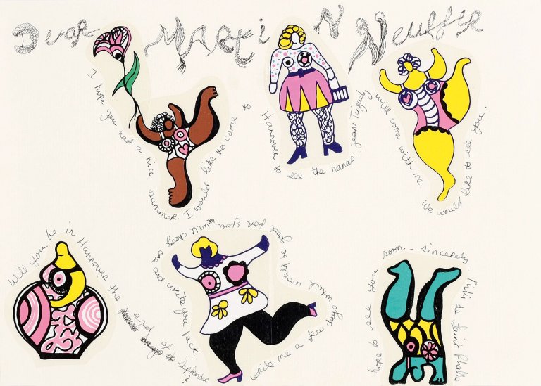 Auf diesem Bild ist das folgende Kunstwerk zu sehen: Niki de Saint Phalle. Dear Martin Neuffer. Um 1975/76.