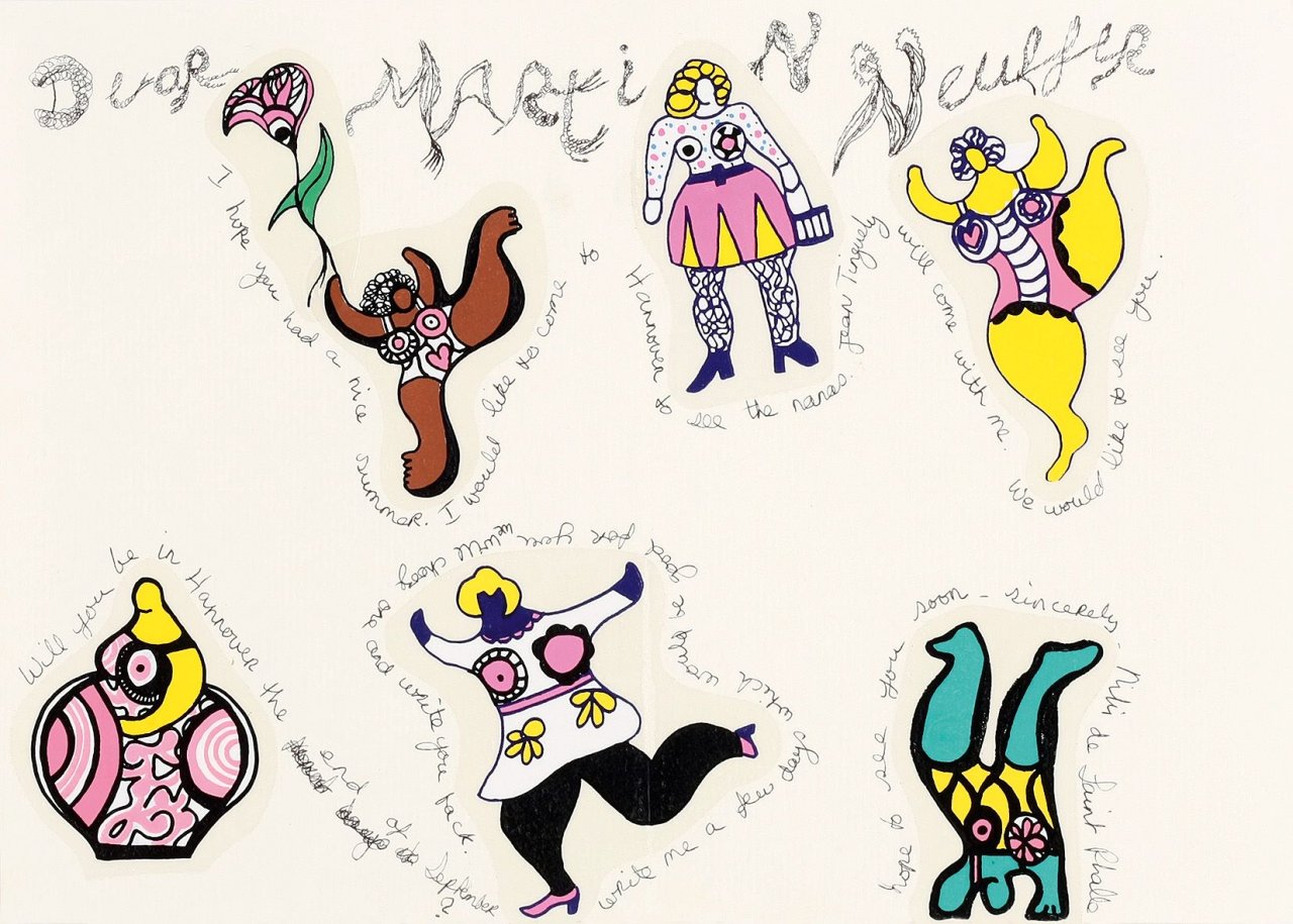 Auf diesem Bild ist das folgende Kunstwerk zu sehen: Niki de Saint Phalle. Dear Martin Neuffer. Um 1975/76.