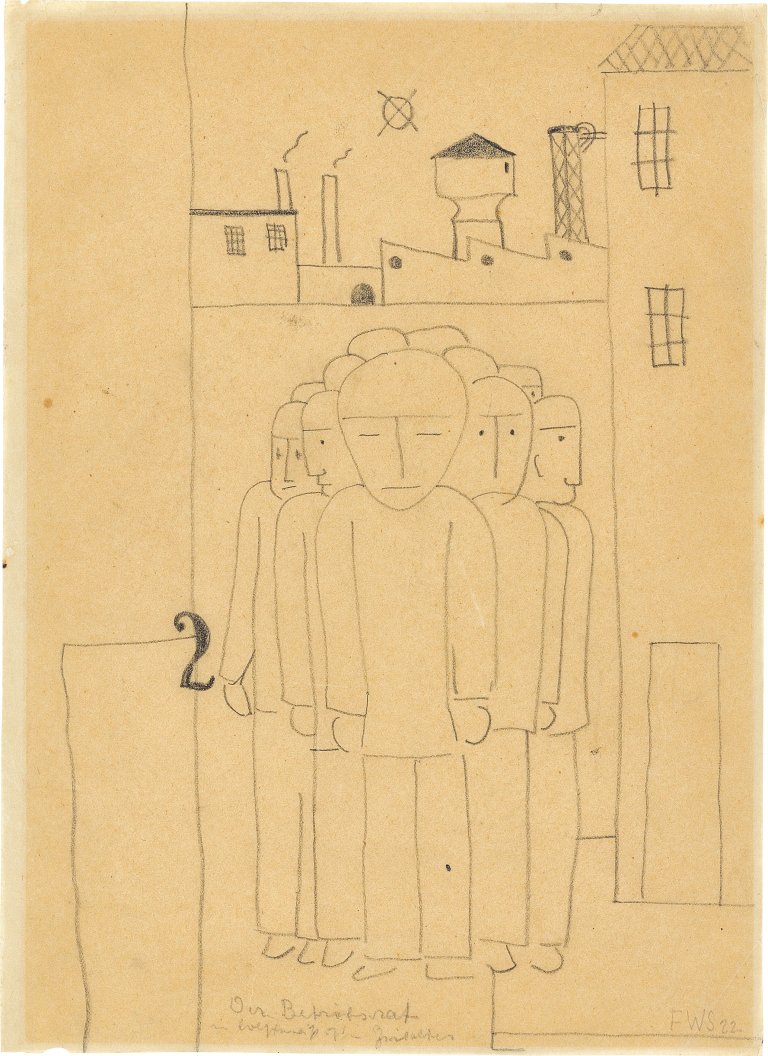 Auf diesem Bild ist das folgende Kunstwerk zu sehen: Franz Wilhelm Seiwert. „Der Betriebsrat“. 1922.