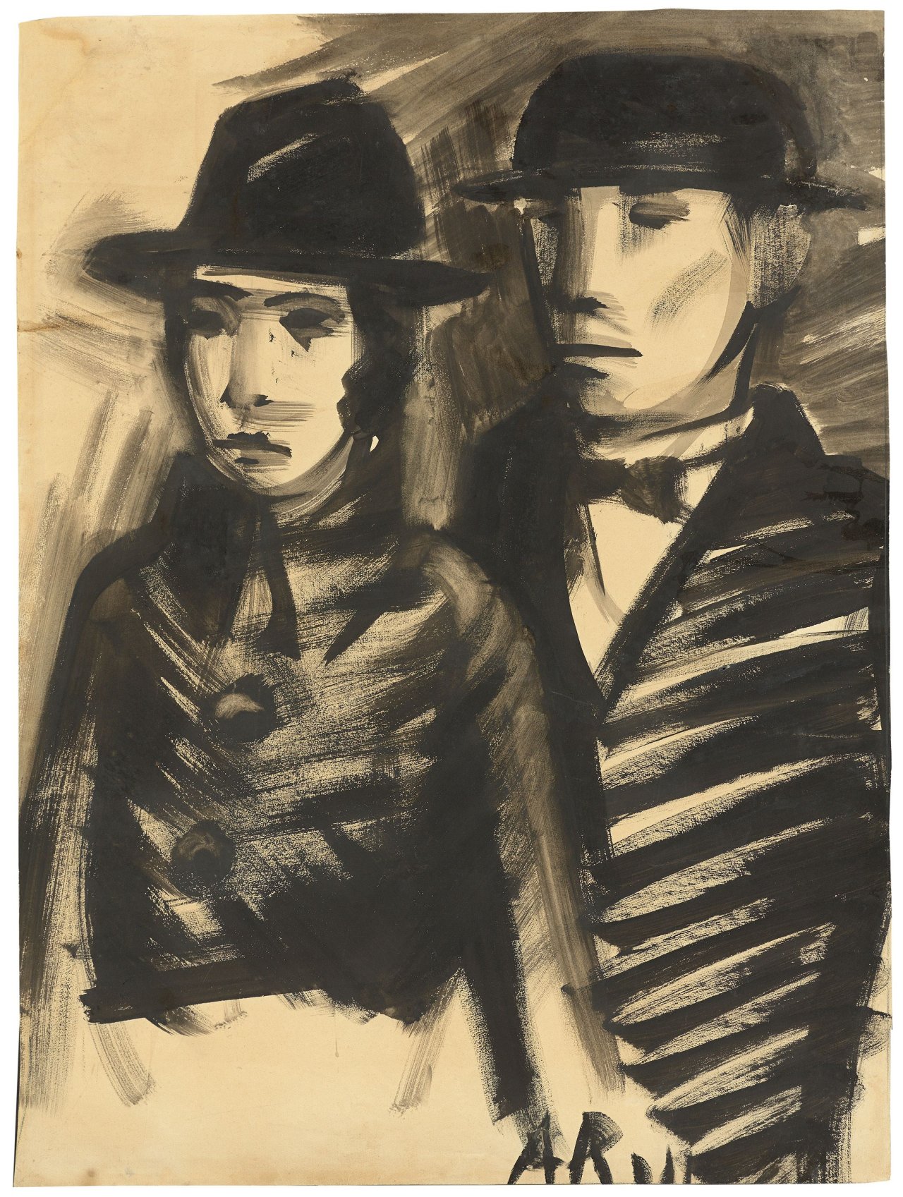 Auf diesem Bild ist das folgende Kunstwerk zu sehen: Anton Räderscheidt. „Mann mit steifem Hut und Frau“. 1927.