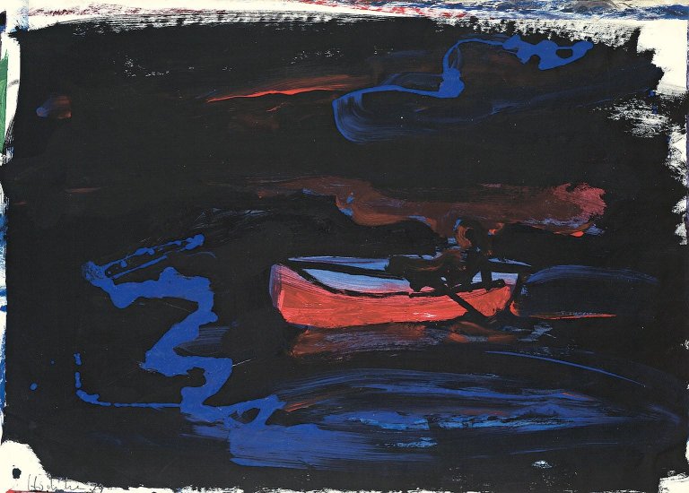 Auf diesem Bild ist das folgende Kunstwerk zu sehen: Karl Horst Hödicke. Nachts auf dem Fluss. 1979.
