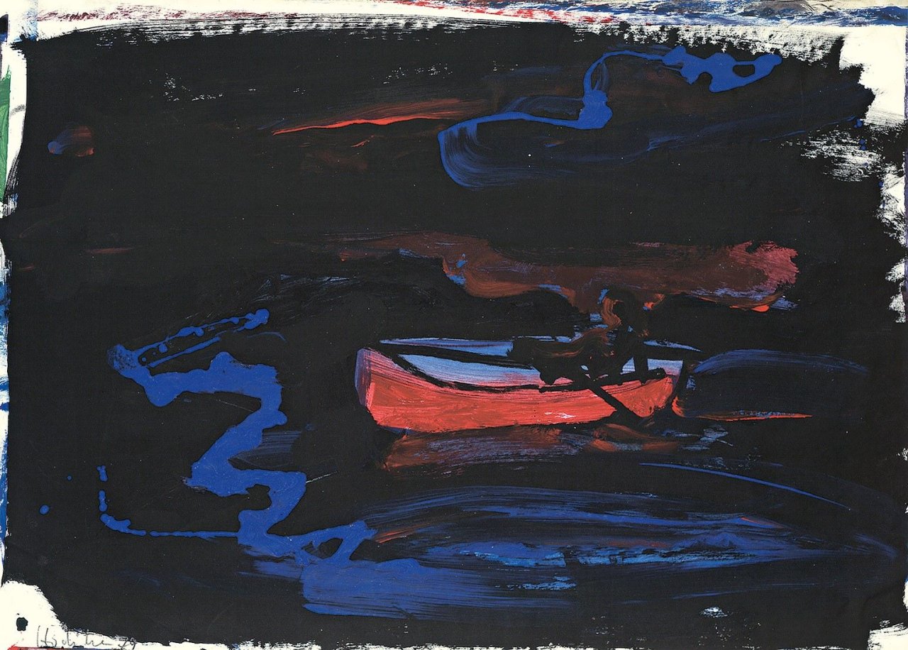 Auf diesem Bild ist das folgende Kunstwerk zu sehen: Karl Horst Hödicke. Nachts auf dem Fluss. 1979.
