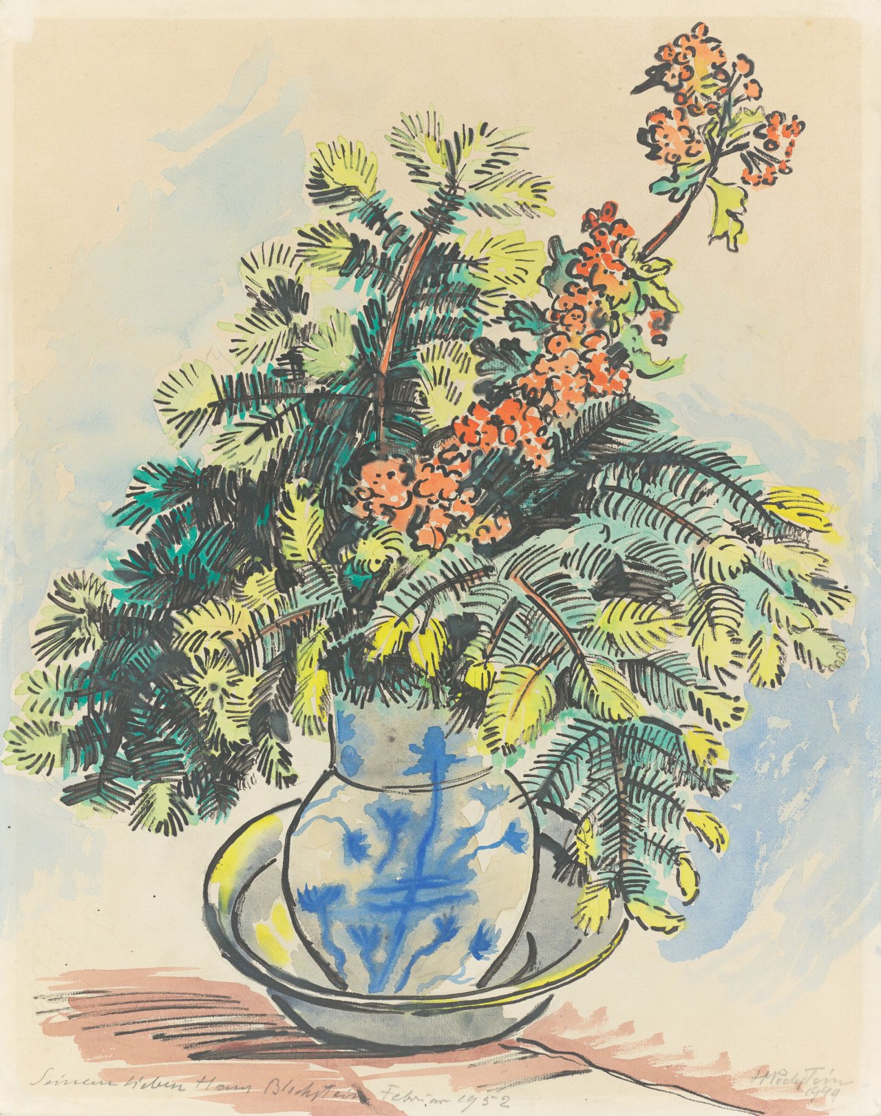 Auf diesem Bild ist das folgende Kunstwerk zu sehen: Max Pechstein. Blumenstillleben. 1949.