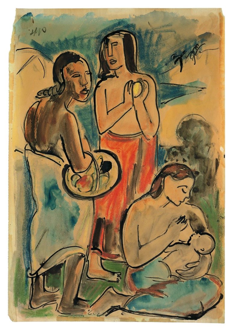 Auf diesem Bild ist das folgende Kunstwerk zu sehen: Max Pechstein. Studie nach Paul Gauguins „Maternité II“.