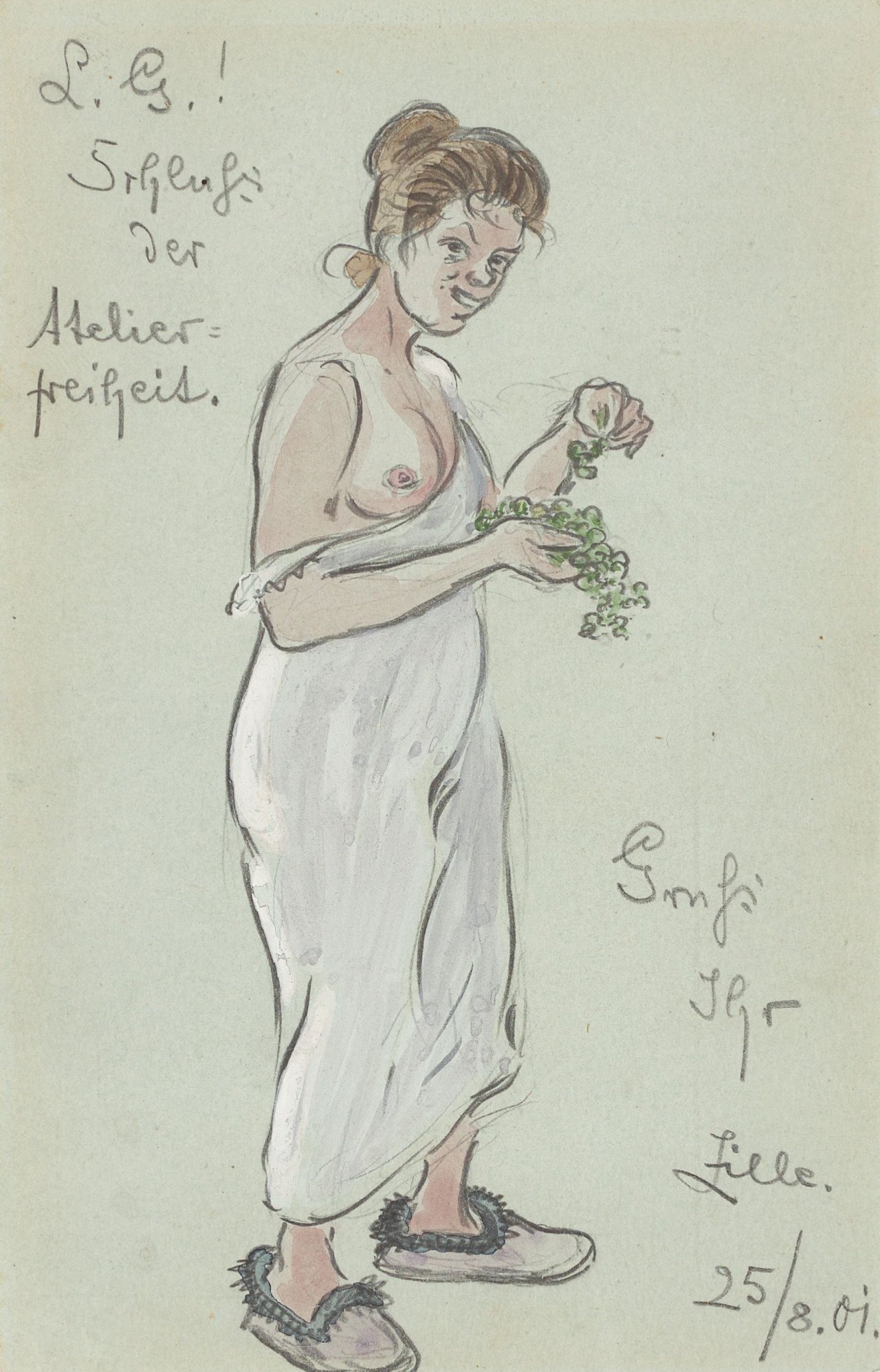 Auf diesem Bild ist das folgende Kunstwerk zu sehen: Heinrich Zille. Grußkarte an August Gaul. 1925.