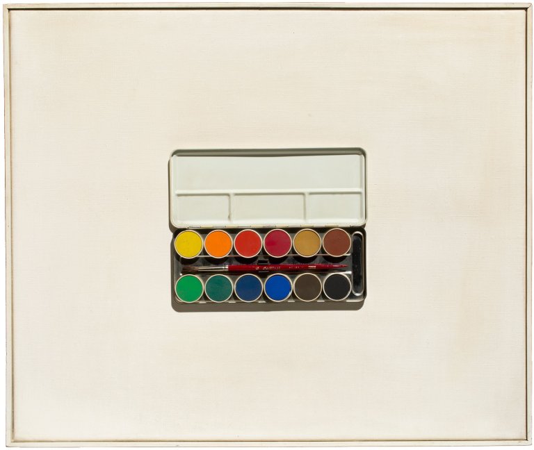 Auf diesem Bild ist das folgende Kunstwerk zu sehen: Timm Ulrichs. „Tuschkasten (totalkunst-objekt)“. 1961.