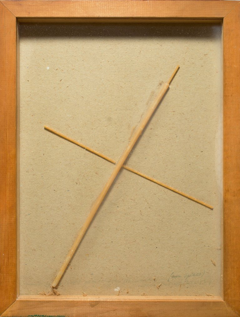 Auf diesem Bild ist das folgende Kunstwerk zu sehen: André Thomkins. „Mit Spaghetti genudelte Macaroni“. 1971.
