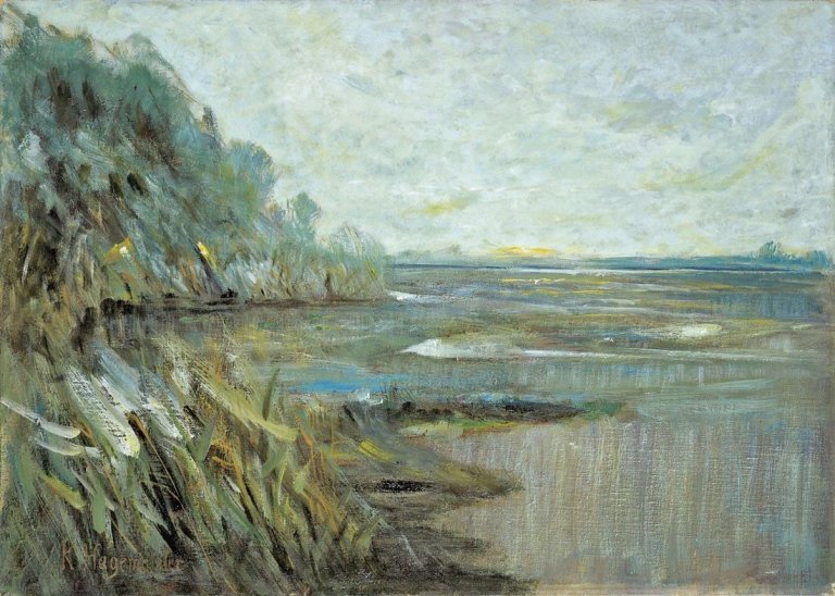 Auf diesem Bild ist das folgende Kunstwerk zu sehen: Karl Hagemeister. „Märkisches Seeufer“. Um 1900.