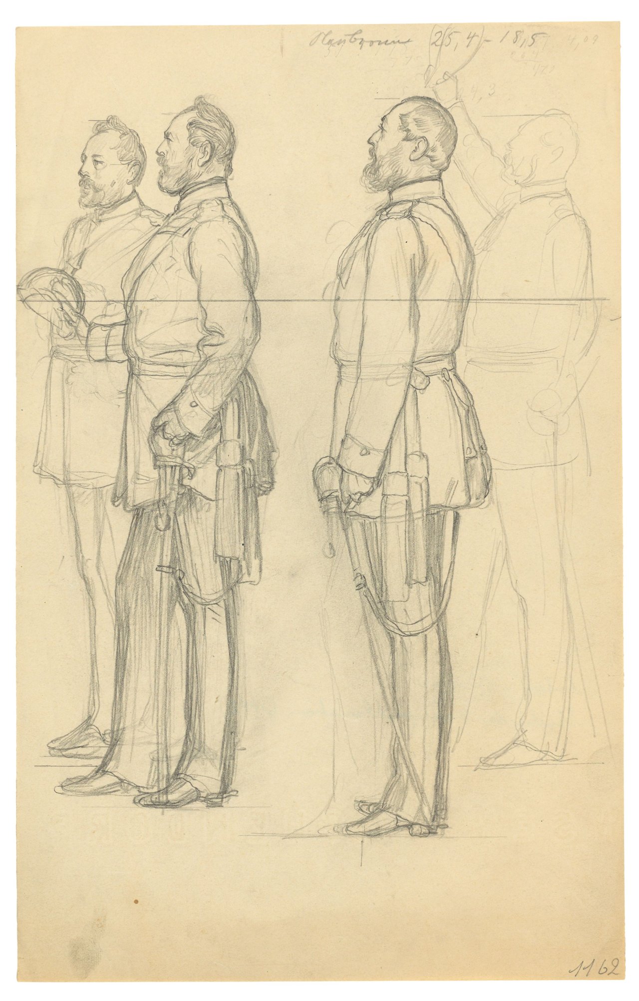 Auf diesem Bild ist das folgende Kunstwerk zu sehen: Anton von Werner. Figurenstudien zu drei Offizieren. Um 1876.
