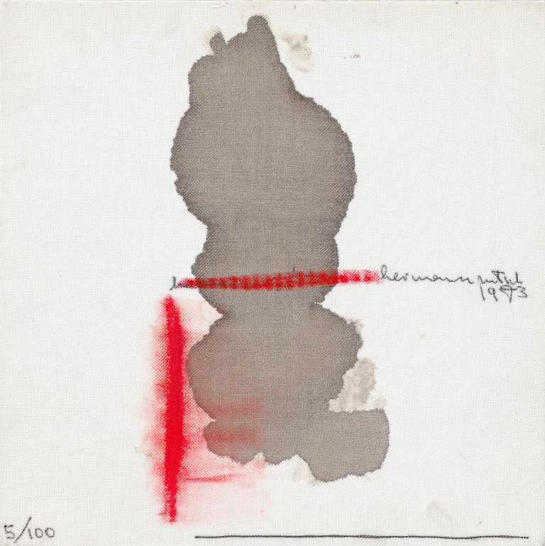 Auf diesem Bild ist das folgende Kunstwerk zu sehen: Hermann Nitsch. „Akustisches Abreaktionsspiel“. 1973.