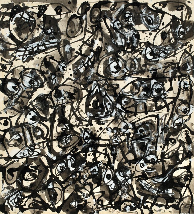 Auf diesem Bild ist das folgende Kunstwerk zu sehen: Antonio Saura. Ohne Titel (Boceto). 1967.