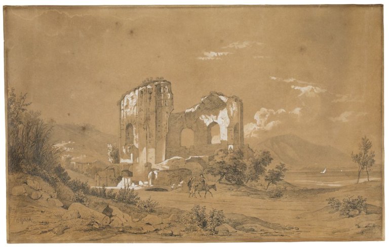 Auf diesem Bild ist das folgende Kunstwerk zu sehen: Carl Wilhelm Götzloff. Der Tempel der Diana am Golf von Pozzuoli.
