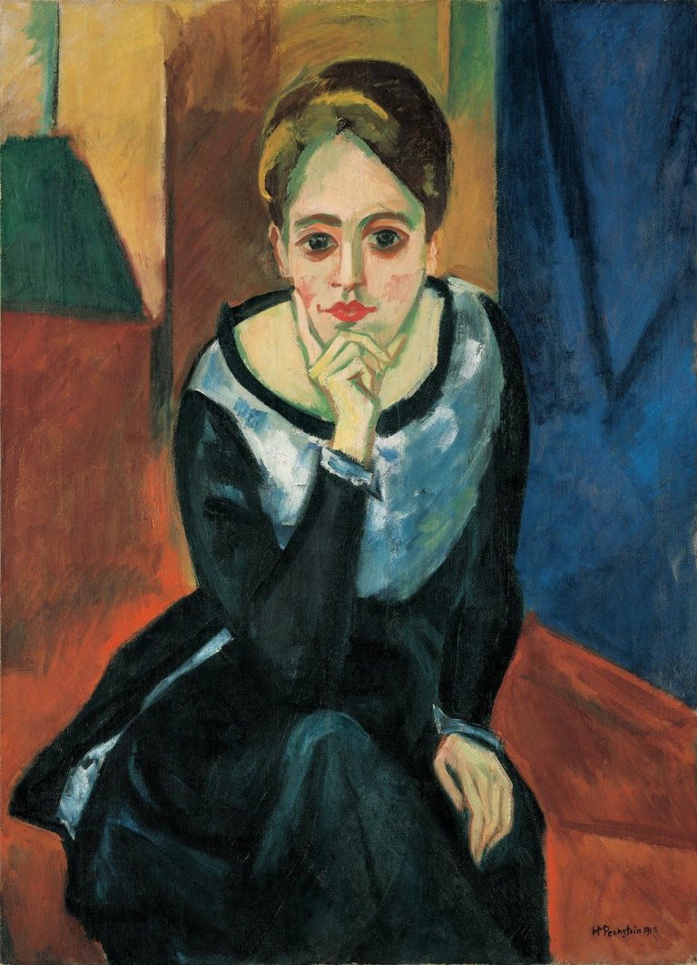 Auf diesem Bild ist das folgende Kunstwerk zu sehen: Max Pechstein. „Sitzende Frau“. 1917.