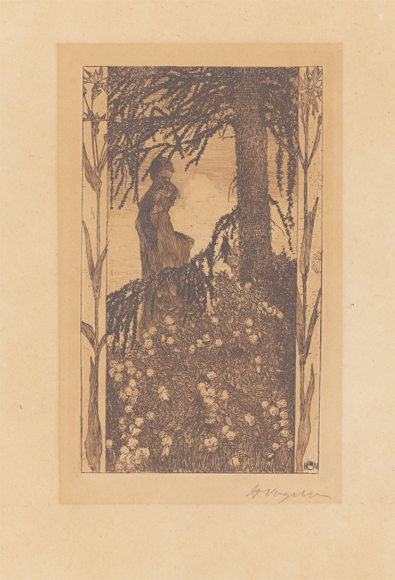 This picture shows the following artwork: Heinrich Vogeler. ”Frühlingsabend” / ”Storch überm Weiher”. 1897/1899.