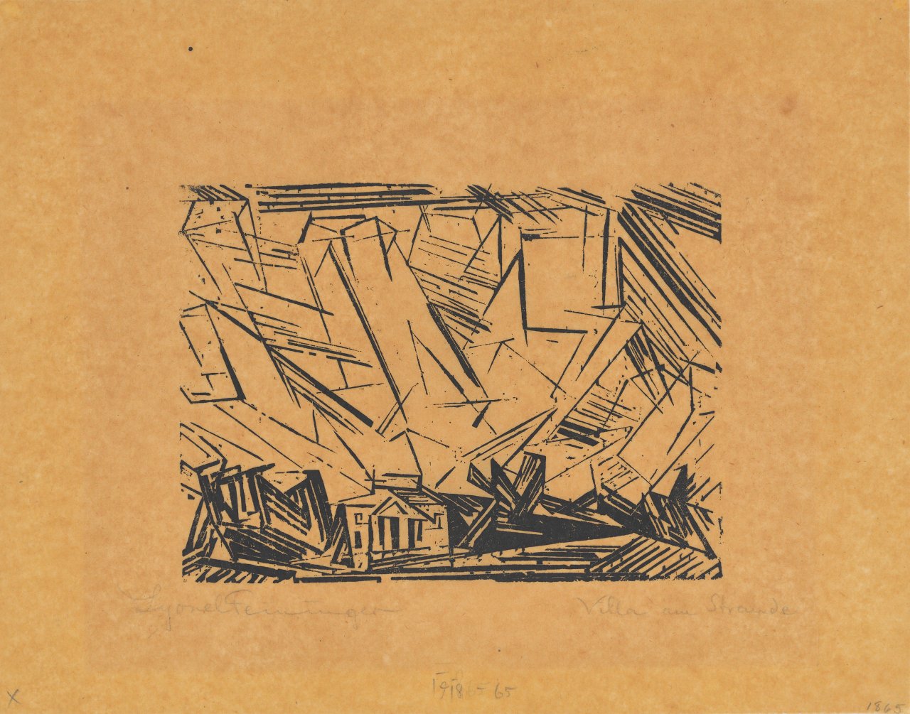 Auf diesem Bild ist das folgende Kunstwerk zu sehen: Lyonel Feininger. „Villa am Strande, 3“. 1918.