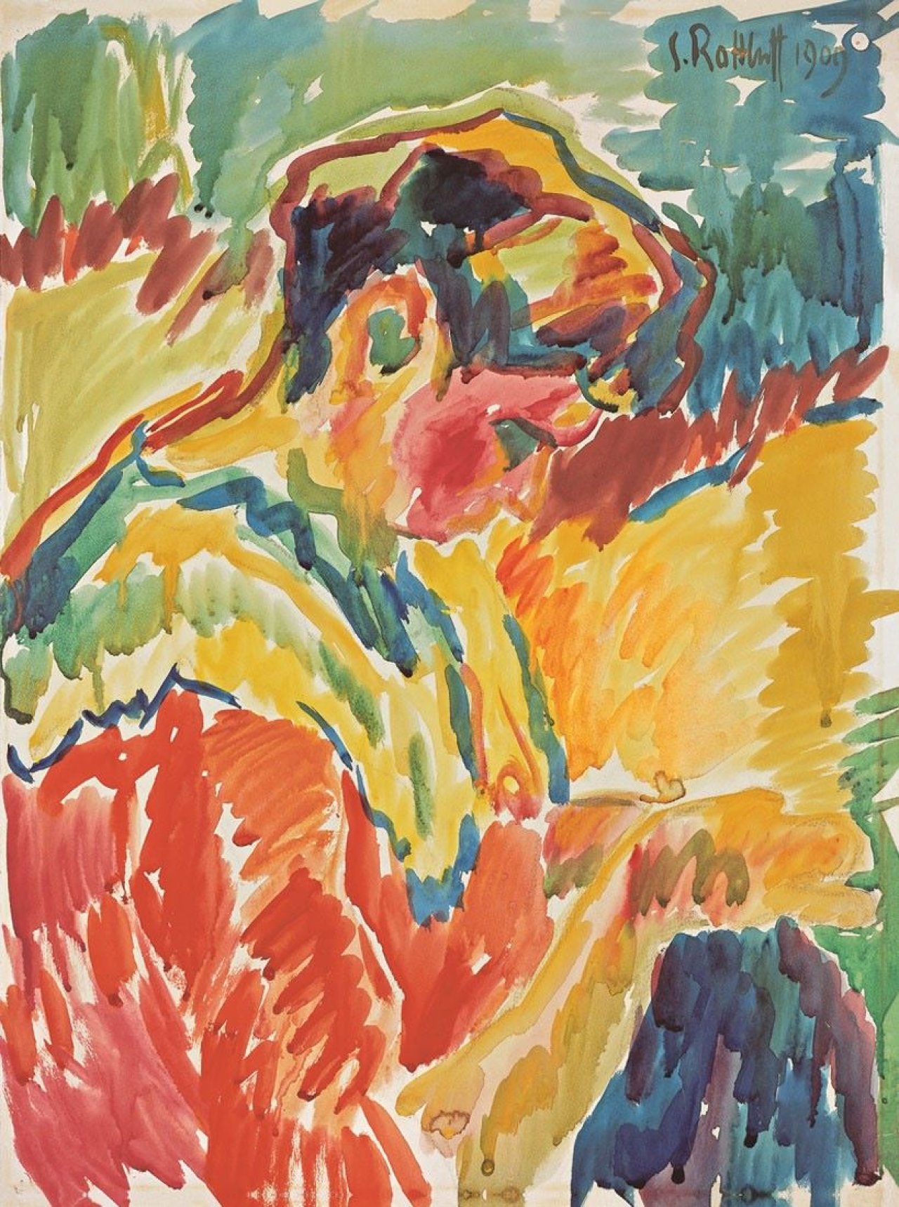 Auf diesem Bild ist das folgende Kunstwerk zu sehen: Karl Schmidt-Rottluff. „Nähendes Mädchen“. 1909.