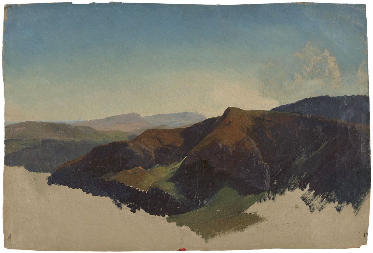 Auf diesem Bild ist das folgende Kunstwerk zu sehen: Carl Hummel. Blick über die Hügel bei Civitella.
