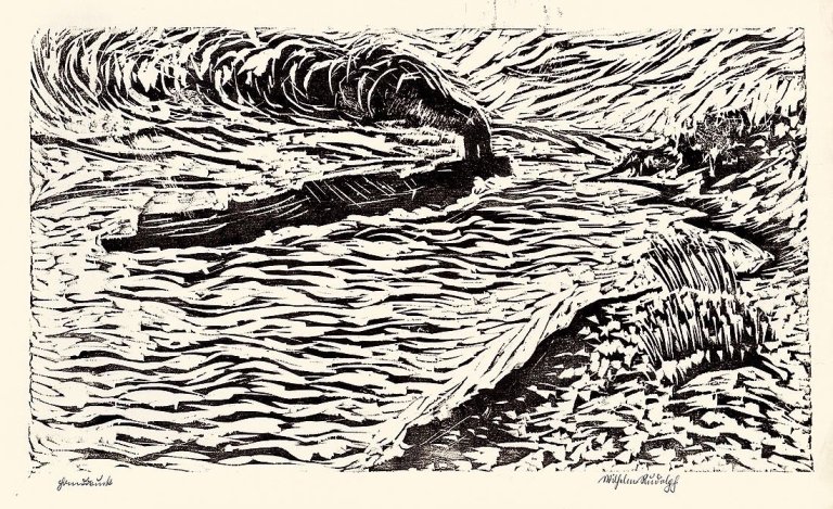 Auf diesem Bild ist das folgende Kunstwerk zu sehen: Wilhelm Rudolph. Schlepper auf der Elbe. 1923.