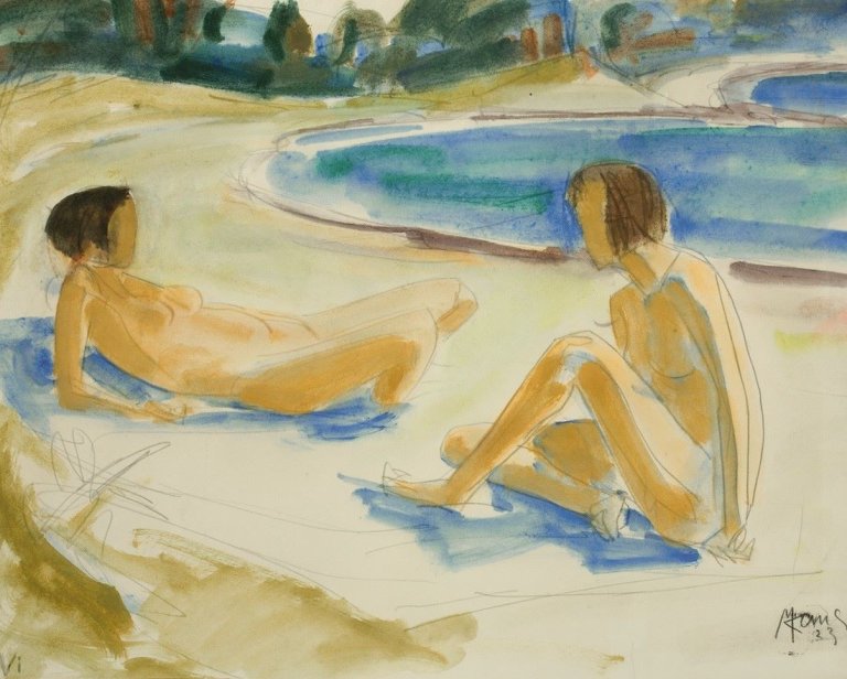 Auf diesem Bild ist das folgende Kunstwerk zu sehen: Max Kaus. Strandszene (Vilm). 1923.