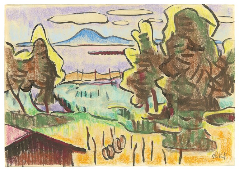 Auf diesem Bild ist das folgende Kunstwerk zu sehen: Karl Schmidt-Rottluff. Lebasee mit Revekol. Frühe 1940er-Jahre.