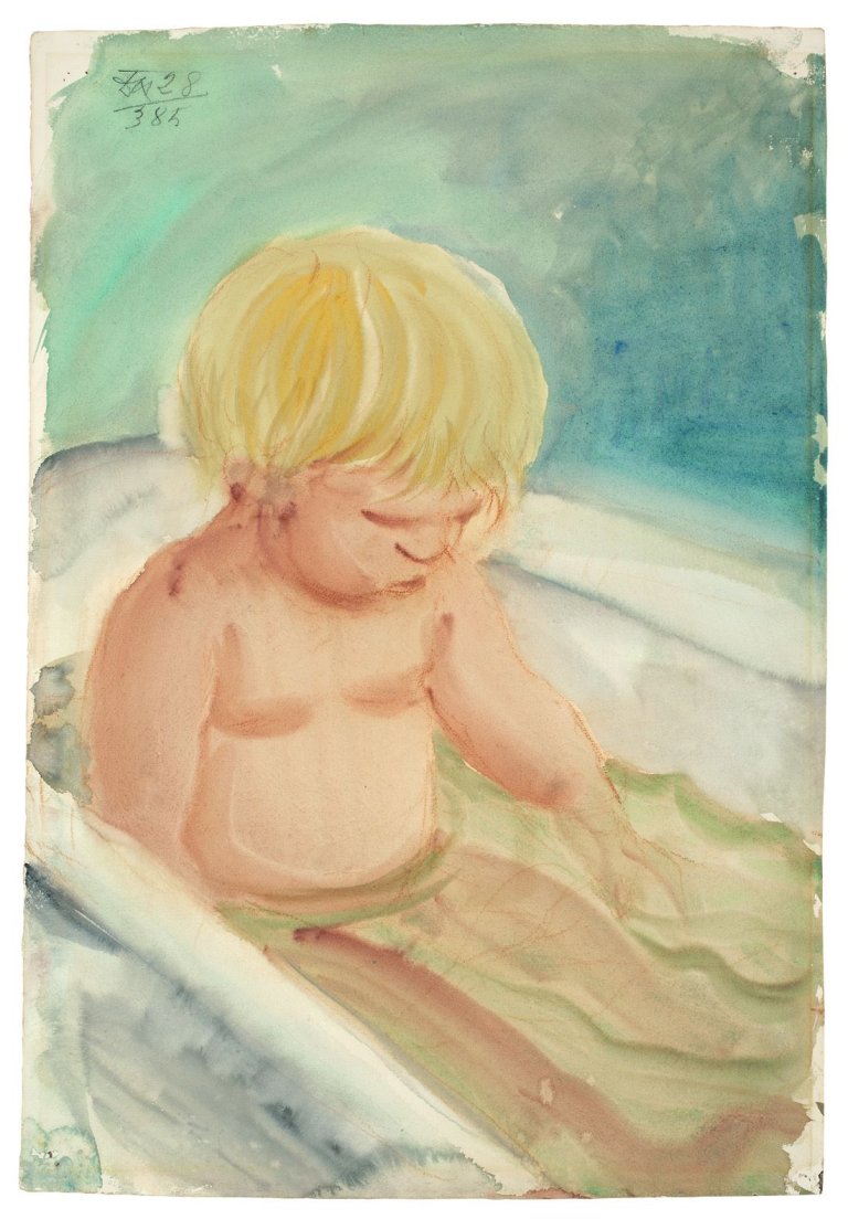 Auf diesem Bild ist das folgende Kunstwerk zu sehen: Otto Dix. „Kind in der Badewanne“ (Ursus). 1928.