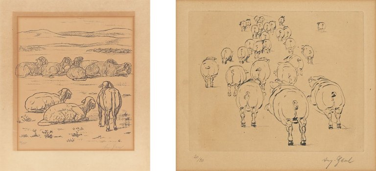 This picture shows the following artwork: August Gaul. „Schweinsgalopp von hinten“ / „Ruhende Schafe“. 1917 / 1915-18.