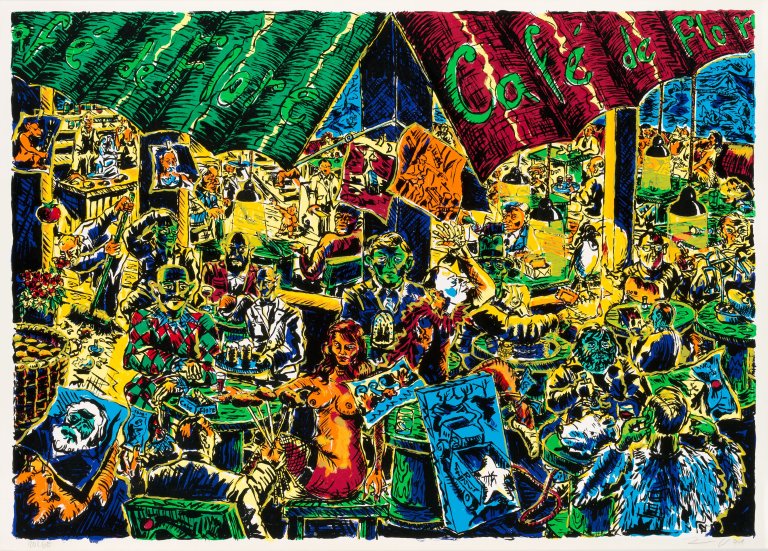 Auf diesem Bild ist das folgende Kunstwerk zu sehen: Jörg Immendorff. „Cafè de Flore“. 1991.