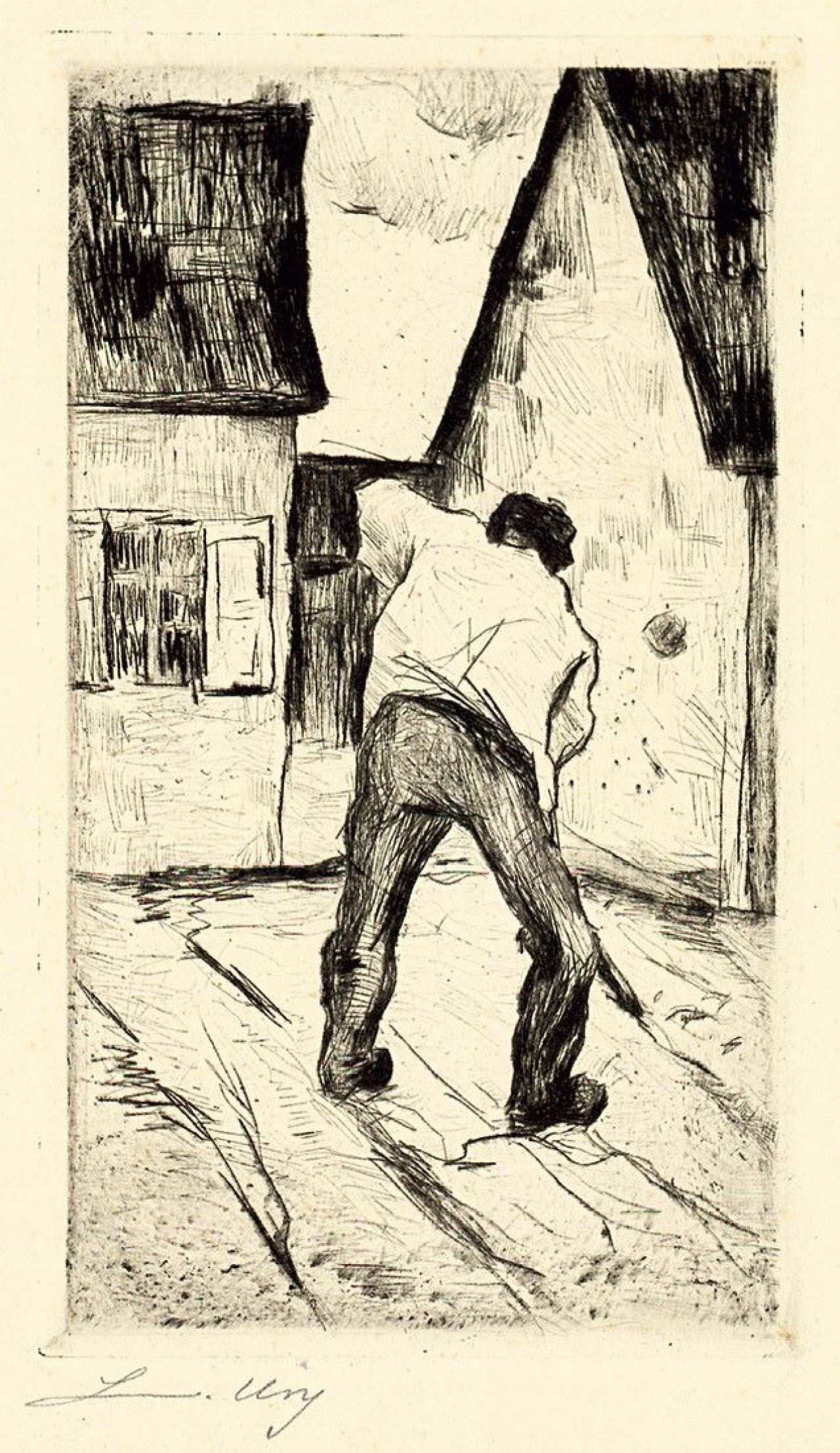 Auf diesem Bild ist das folgende Kunstwerk zu sehen: Lesser Ury. „Grabender Bauer“. Um 1920.