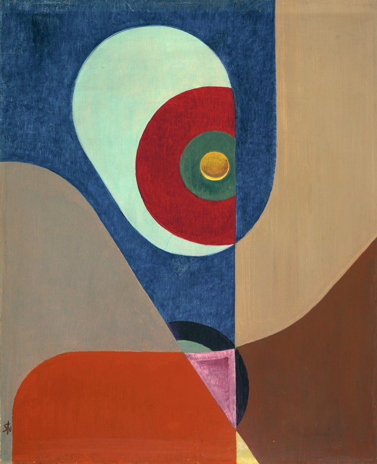 Auf diesem Bild ist das folgende Kunstwerk zu sehen: Fritz Stuckenberg. „Komposition mit gelber Kugel“. Um 1928.