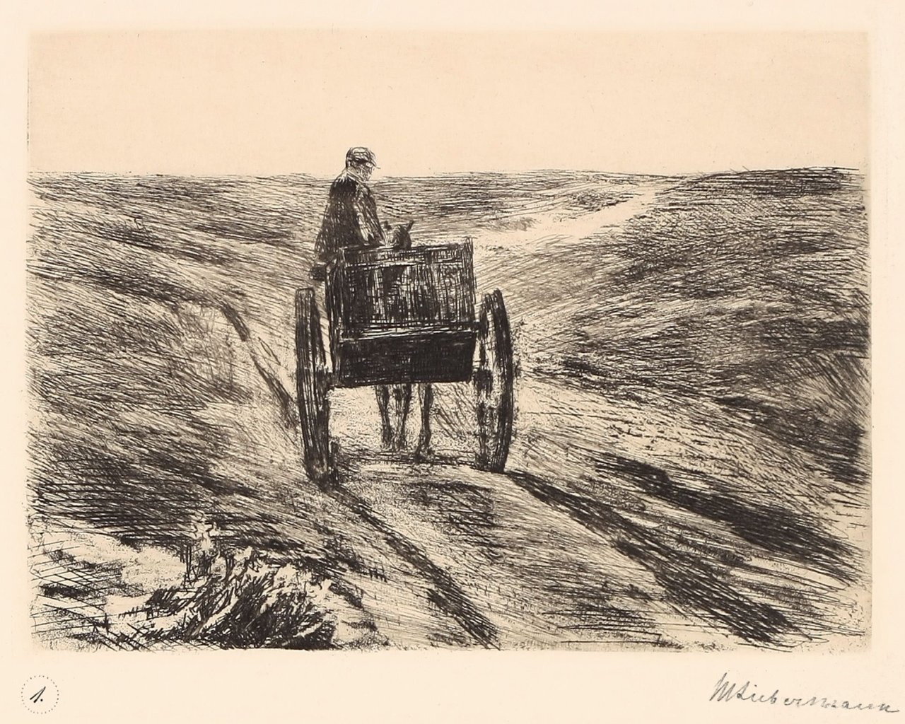 Auf diesem Bild ist das folgende Kunstwerk zu sehen: Max Liebermann. „Karre in den Dünen“. 1900.