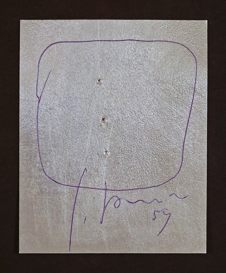 Auf diesem Bild ist das folgende Kunstwerk zu sehen: Lucio Fontana. „Concetto Spaziale“. 1959.