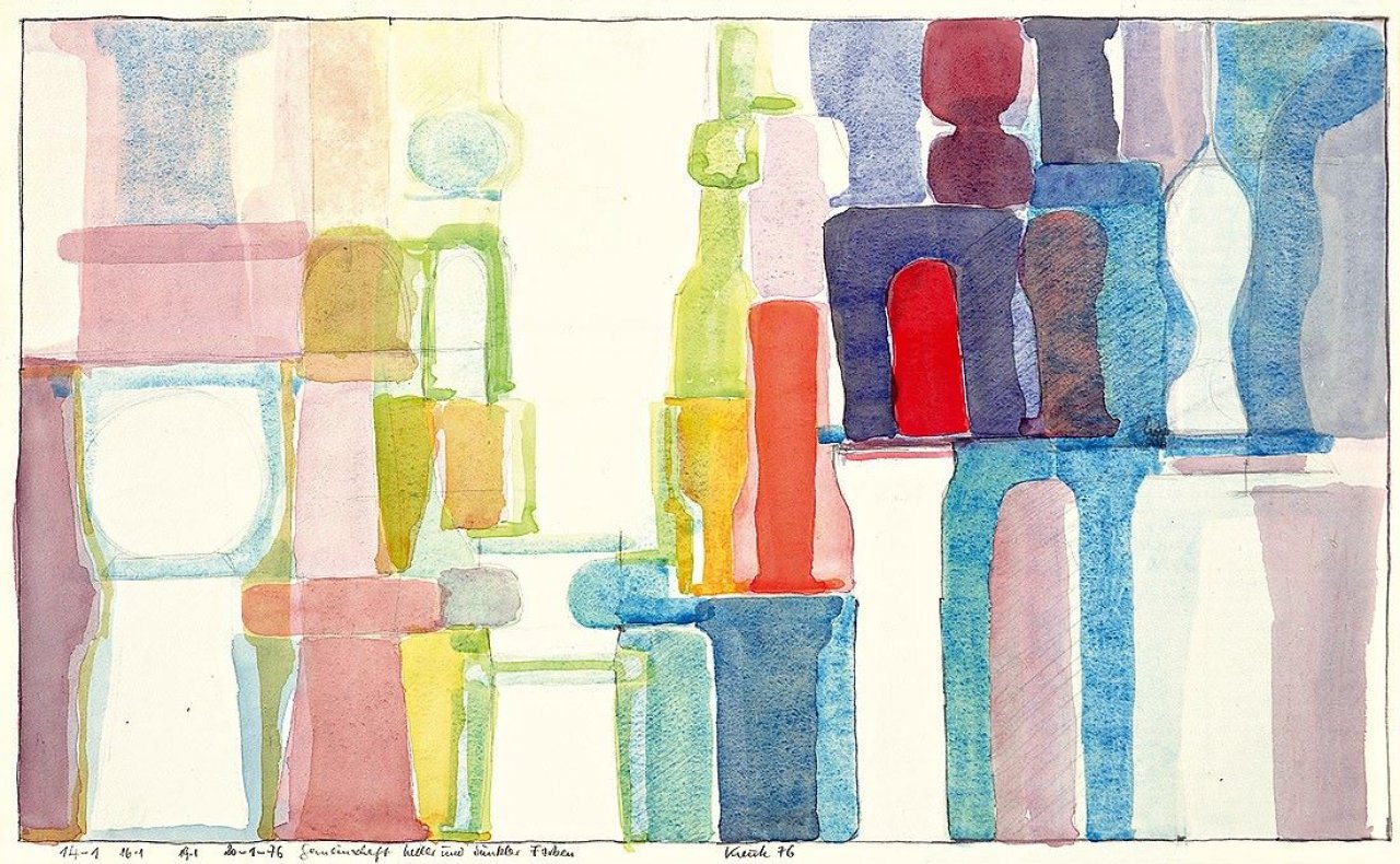 Auf diesem Bild ist das folgende Kunstwerk zu sehen: Heinz Kreutz. „Gemeinschaft heller und dunkler Farben“. 1976.
