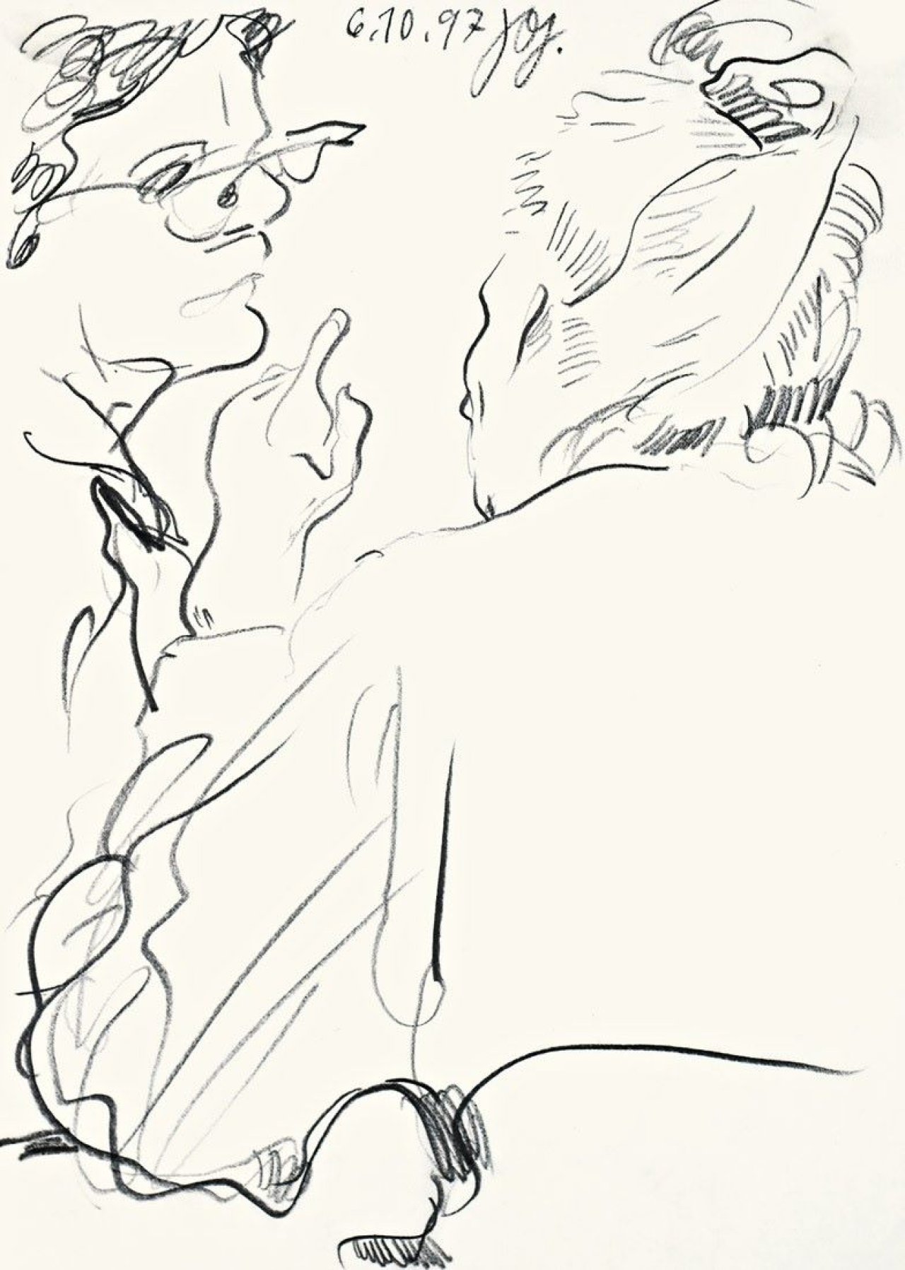 Auf diesem Bild ist das folgende Kunstwerk zu sehen: Johannes Grützke. Wirtshaus-Scene. 1997.