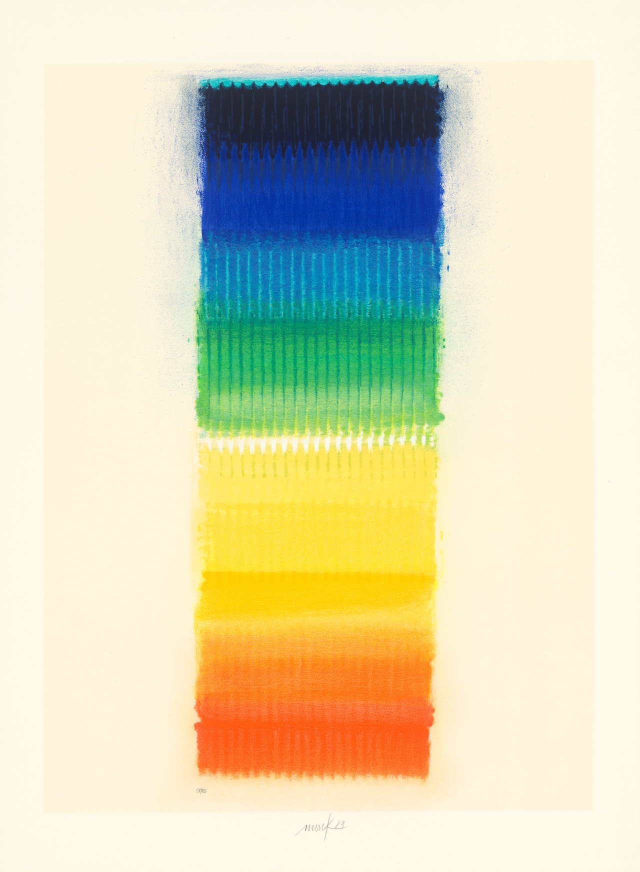 Auf diesem Bild ist das folgende Kunstwerk zu sehen: Heinz Mack. „Regenbogen“. 1989.