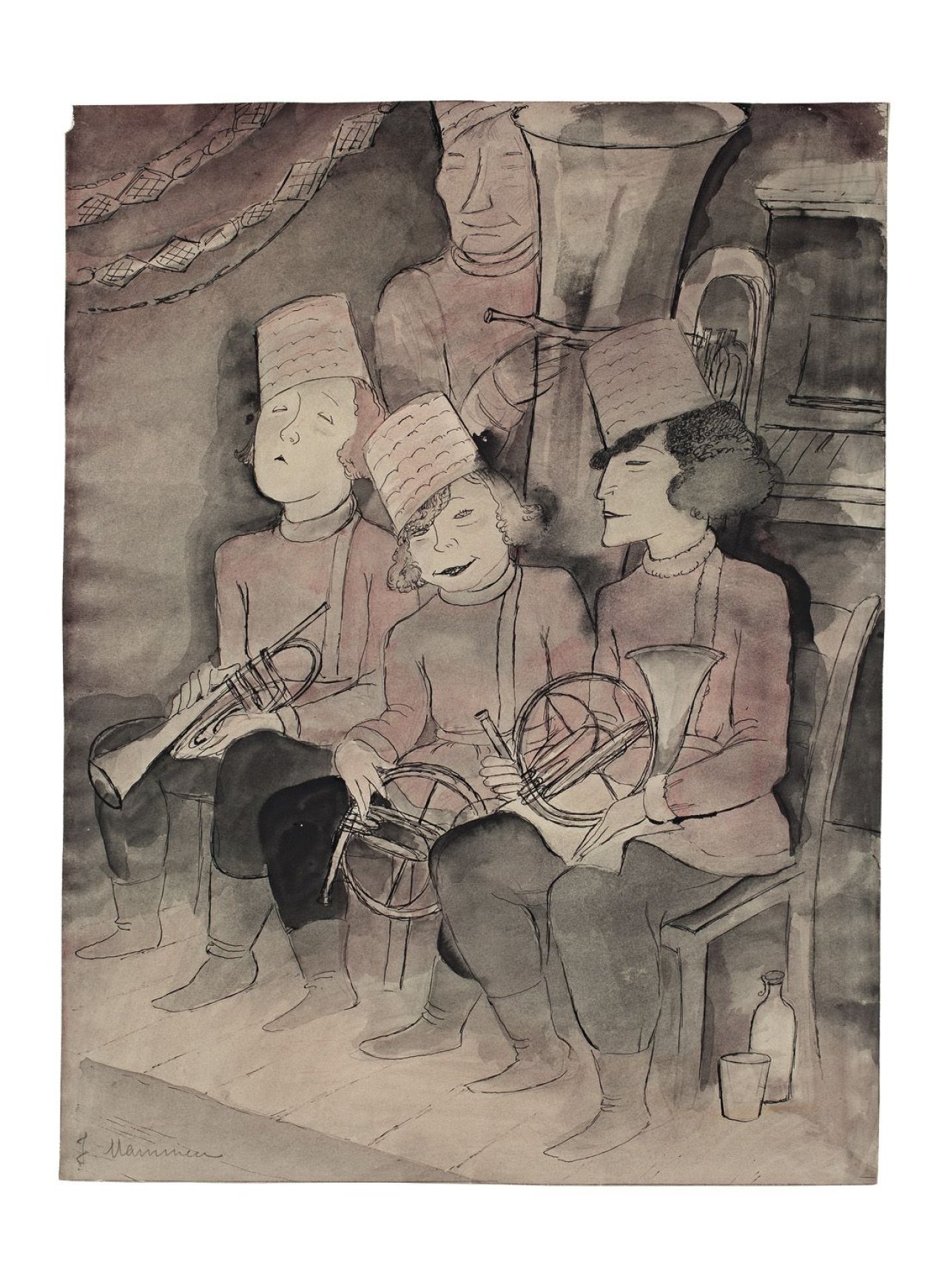 Auf diesem Bild ist das folgende Kunstwerk zu sehen: Jeanne Mammen. „Kosakenkapelle“. Um 1929.