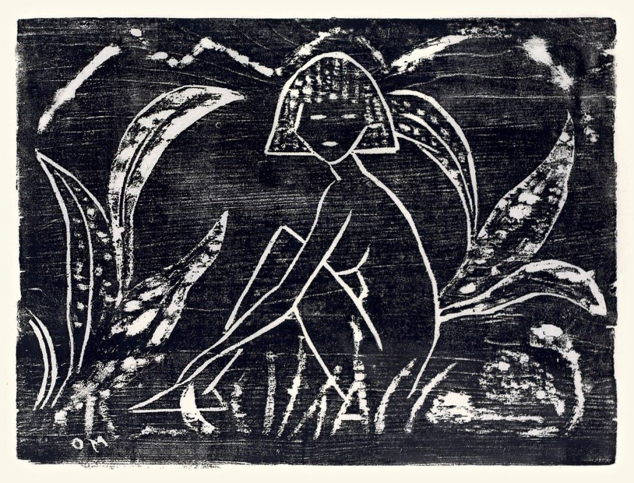 Auf diesem Bild ist das folgende Kunstwerk zu sehen: Otto Mueller. „Mädchen zwischen Blattpflanzen“. 1912.